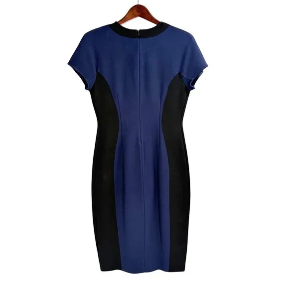 St. John Womens Size 6 Fitted Sheath Dress Black Blue Colorblock Luxury Chic - Picture 2 of 11